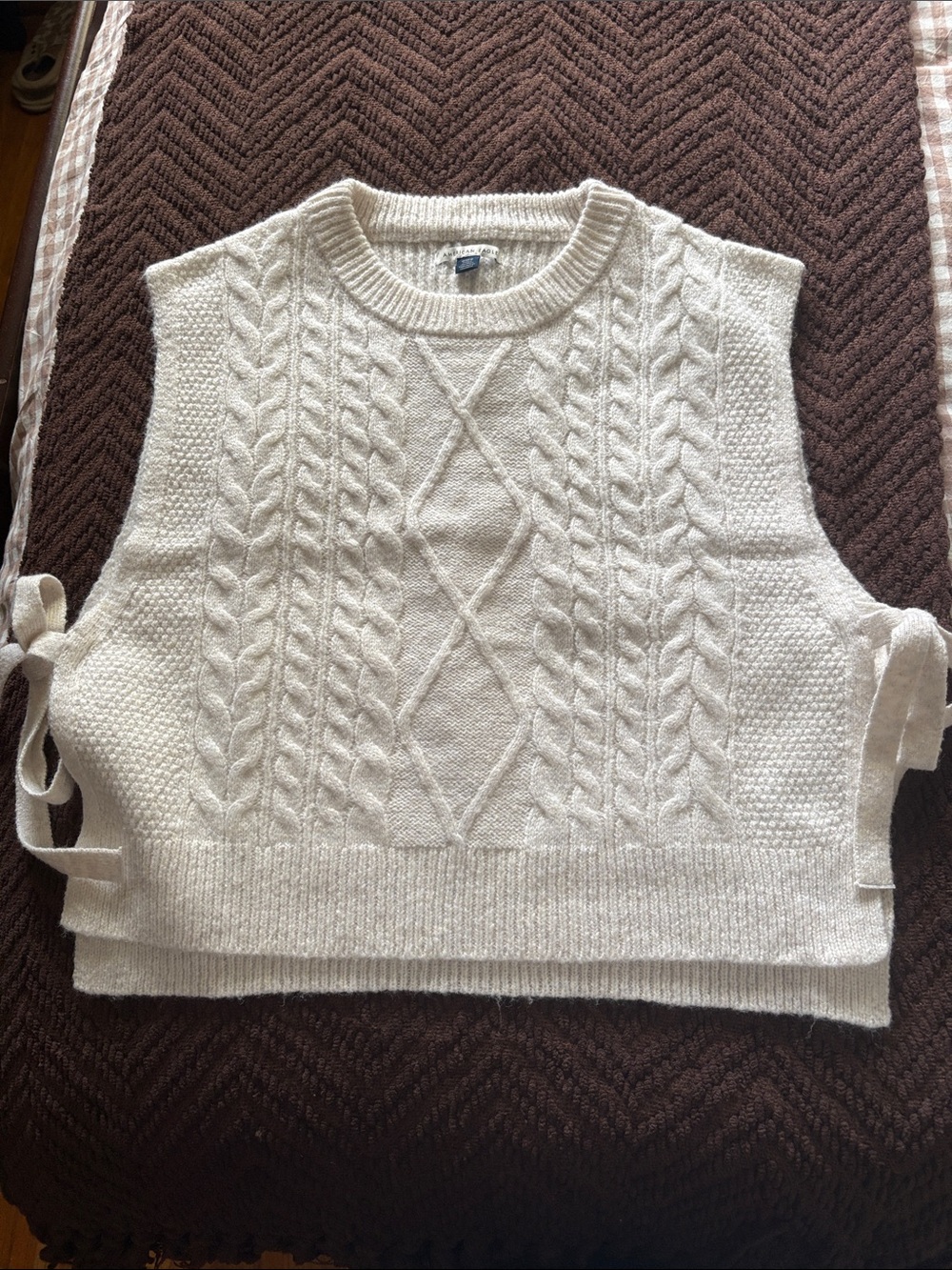 American Eagle Outfitters Cream Cable Knit Side-Tie Sweater Vest